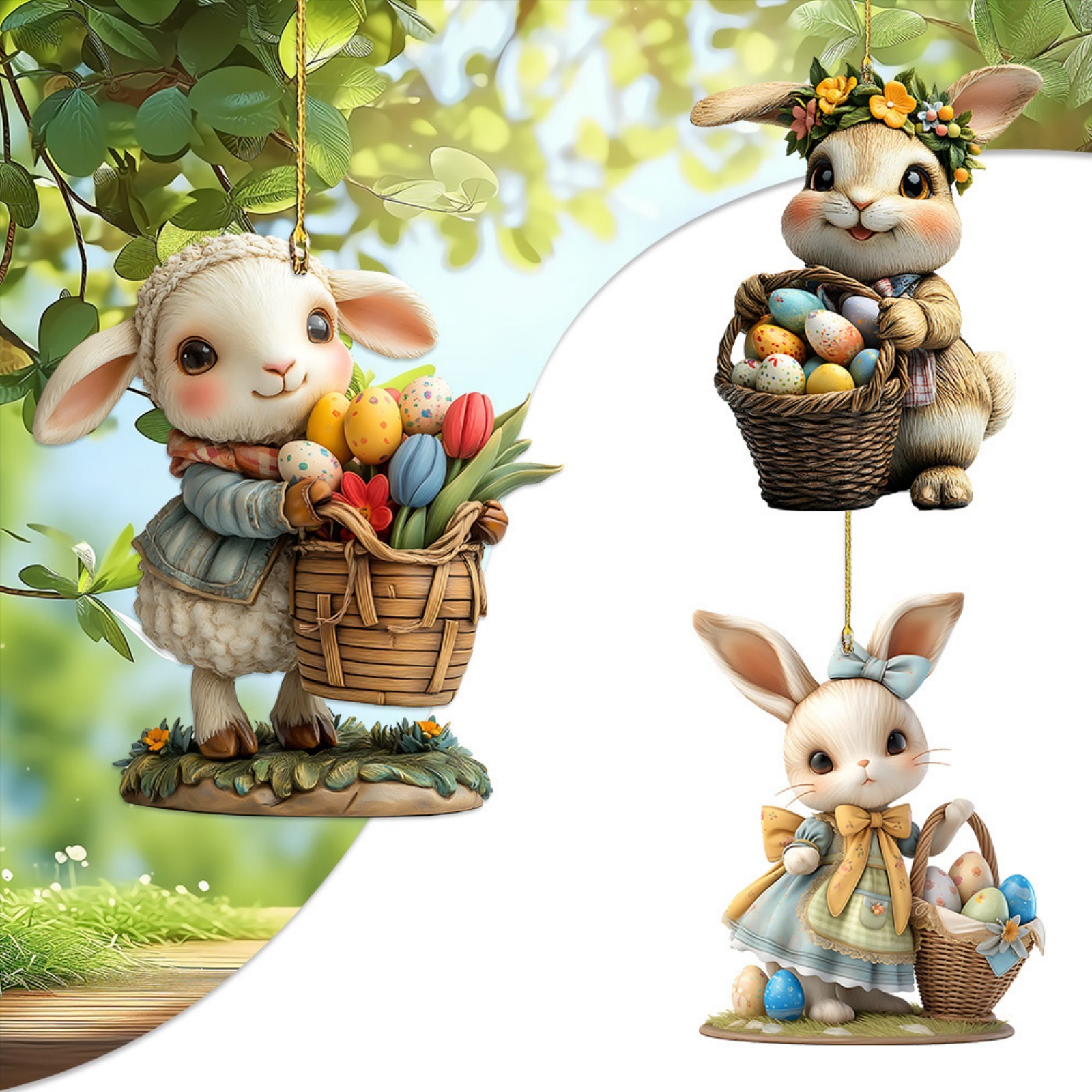 HCJKDU Easter Decorations 2D Flower Bunny Pendants Car Hanging Accessories Backpack Pendant